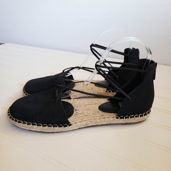 Eileen Fisher Sandals Womens 8.5 Black Nubuck Lee Espadrille Flats - Picture 2 of 9